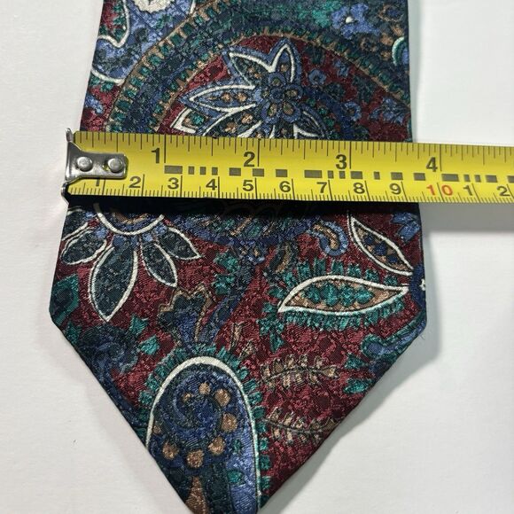 Christian‎ Dior Mens Neck Tie Burgundy Blue Green Paisley Floral Tie Vintage - Picture 5 of 5